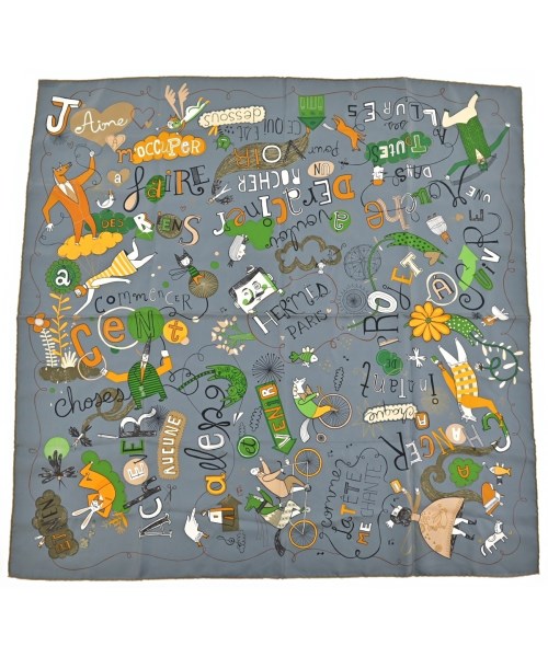 HERMES(エルメス)バンダナ・スカーフ グレー サイズ:90/2200664097219