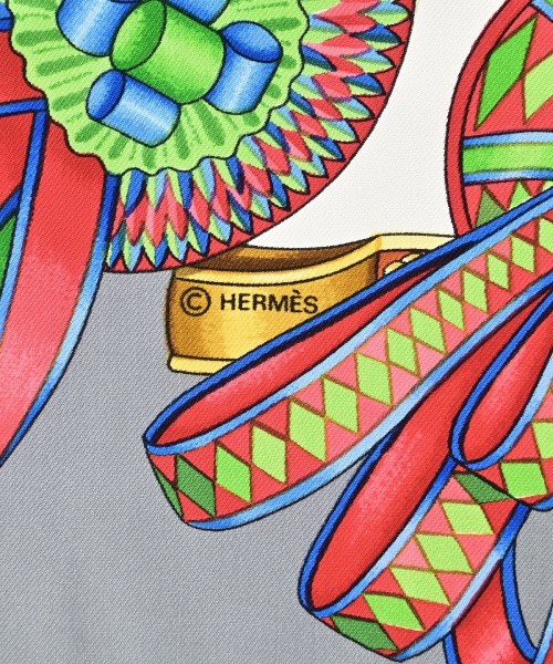 HERMES（エルメス）バンダナ・スカーフ グレー サイズ:90 レディース/2200682369312
