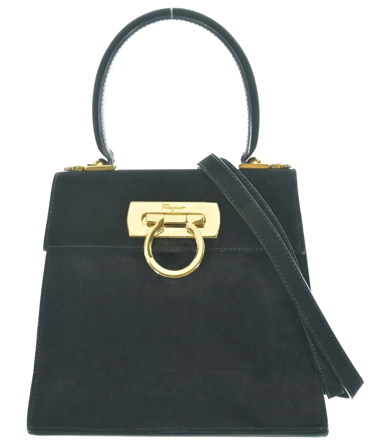 【美品】フェラガモ　ブラック レザー ファー ハンドバッグ 楽天市場】ハンドバッグ（ブランドフェラガモ・素材（生地・毛糸