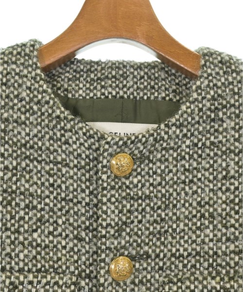 CELINE（セリーヌ）ノーカラージャケット カーキ サイズ:38(S位) レディース/2200570810391