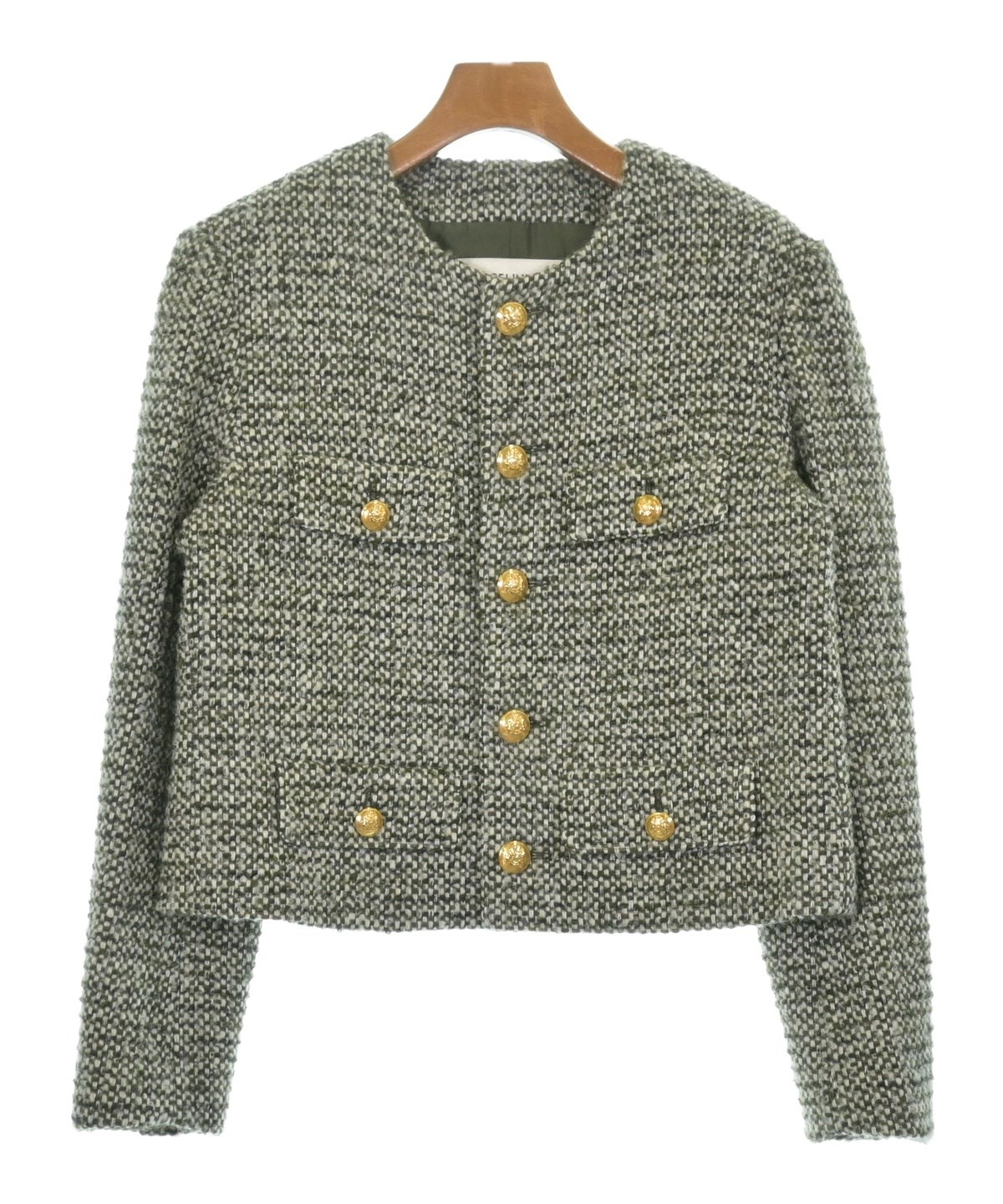 極美品　CELINE ノーカラージャケット　チェック　ボタン　レディースL CELINE（ノーカラージャケット）のフリマアイテム一覧