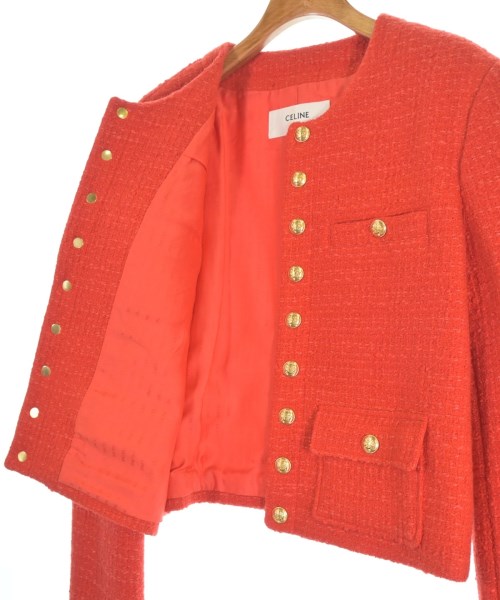 CELINE（セリーヌ）ノーカラージャケット 赤 サイズ:42(XL位) レディース/2200572872038