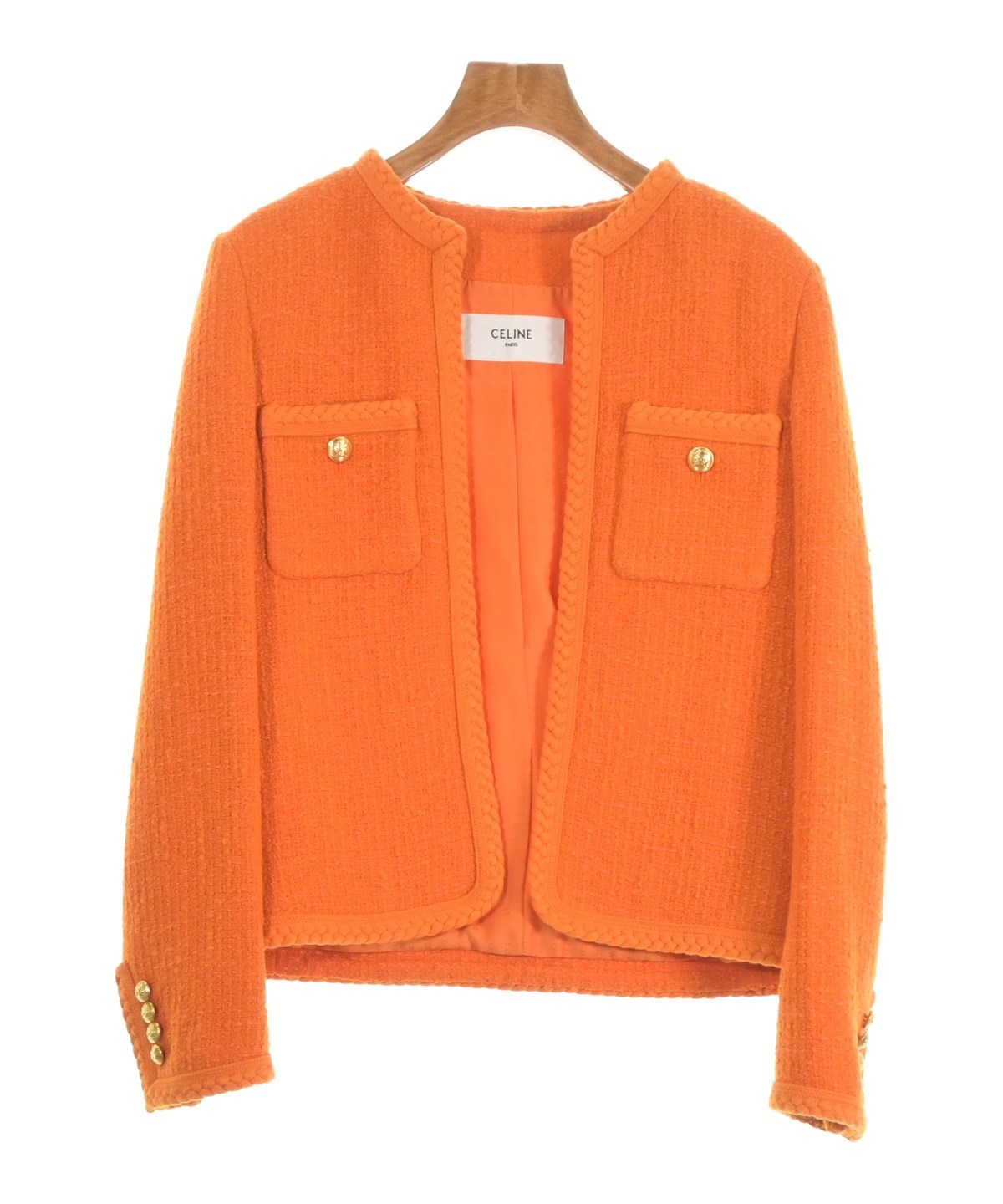 CELINE（セリーヌ）ノーカラージャケット オレンジ サイズ:34(XXS位