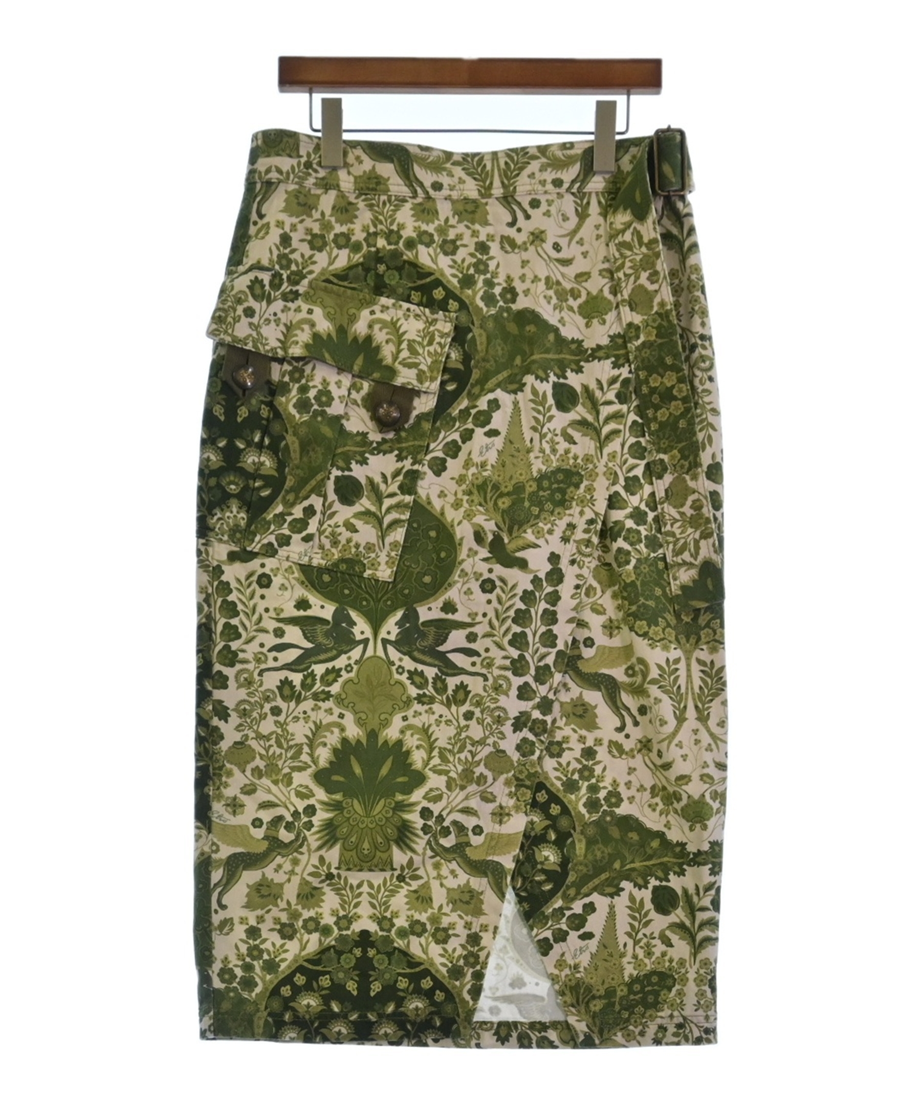 ETRO（エトロ）ひざ丈スカート 緑 サイズ:46(XL位) レディース