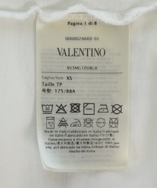 VALENTINO（ヴァレンティノ）Tシャツ・カットソー 白 サイズ:XS メンズ/2200725793036