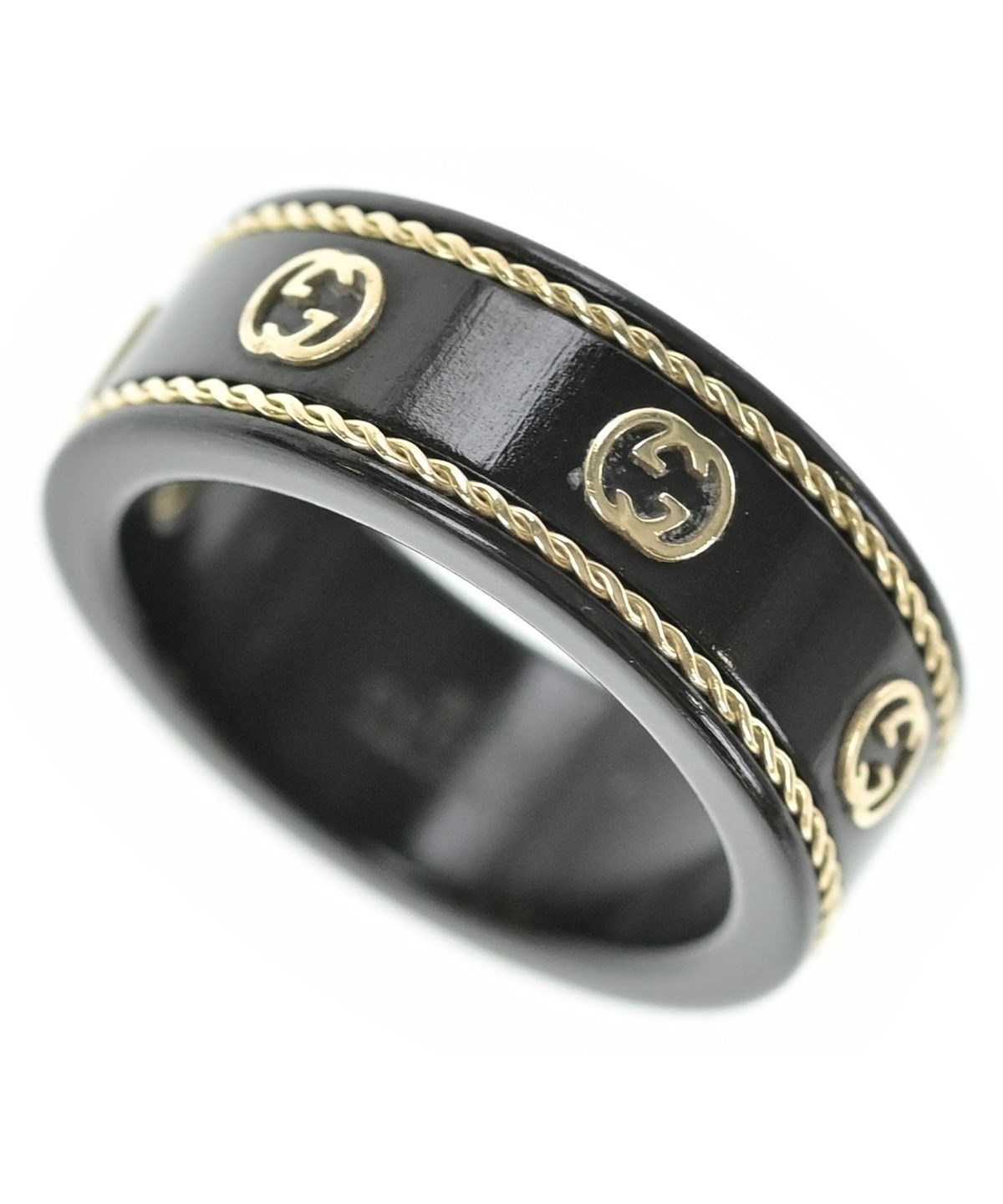 GUCCI ロゴ　ワイドリング　【中古】 GUCCI（グッチ）リング 黒 サイズ:8 レディース/2200589076726