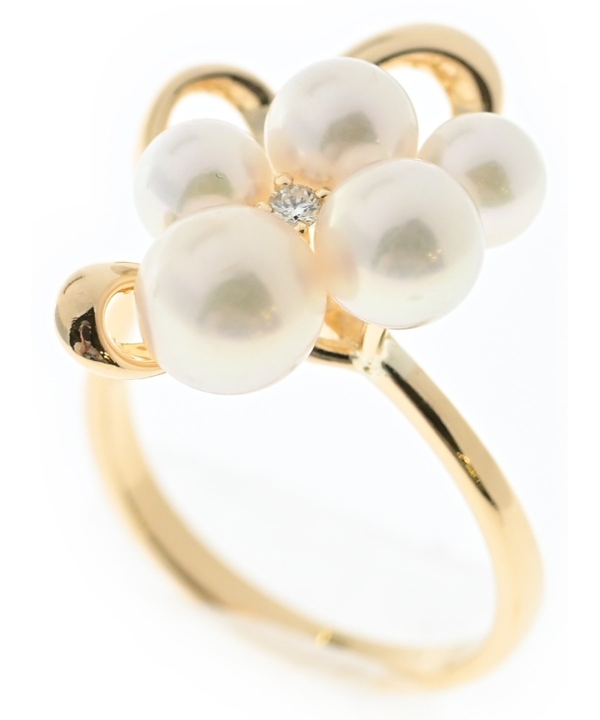 うさぎさん18K刻印ゴールド本パール3個+ダイヤ2個総2.6g9号サイズ本金 TASAKI（タサキ）リング ゴールド サイズ:10 レディース