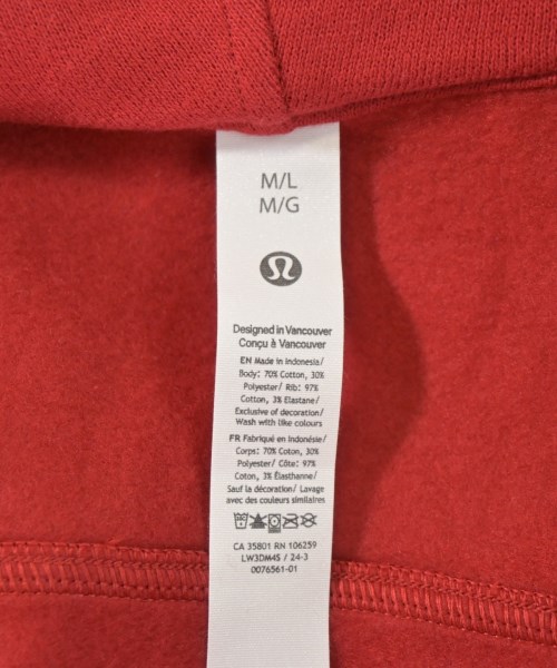 lululemon（ルルレモン）パーカー 赤 サイズ:ML レディース/2200719091032