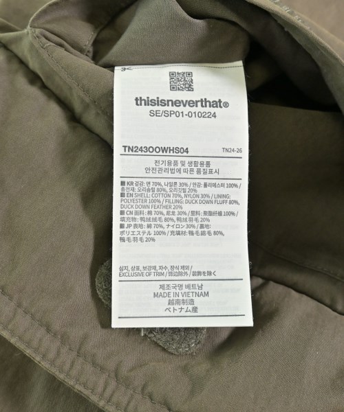 thisisneverthat（ディスイズネバーザット）ダウンジャケット/ダウンベスト カーキ サイズ:M メンズ/2200706926019
