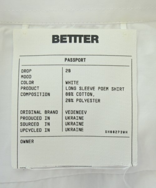 BETTER（ベター）カジュアルシャツ 白 サイズ:XS レディース/2200720519464