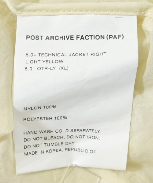 POST ARCHIVE FACTION（ポストアーカイブファクション）その他 黄 サイズ:XL メンズ/2200610475016