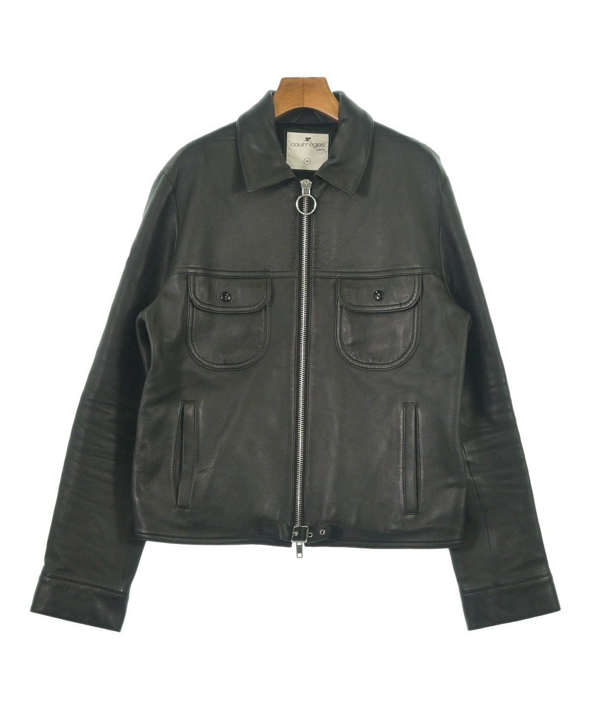 希少！Courreges クレージュ レザージャケット ライダース　総柄　ロゴ courreges paris（クレージュパリ）ライダース 黒 サイズ:48(XXL位