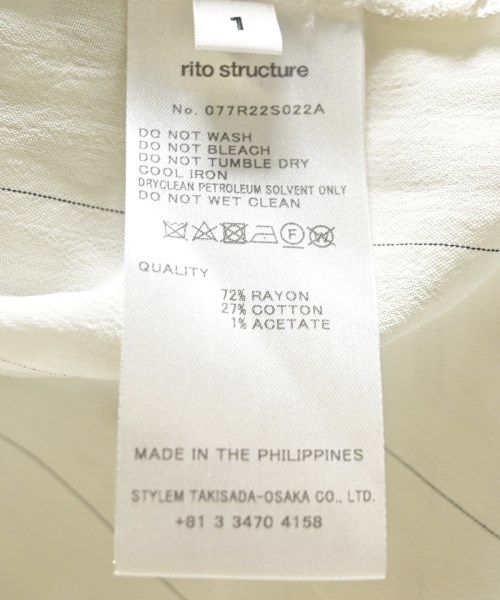 rito structure（リトストラクチャ）シャツワンピース 白 サイズ:1(S位) レディース/2200714291116