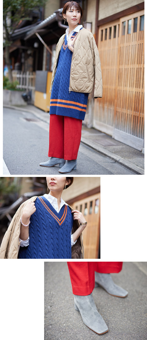 ロングニットベストでレイヤードを楽しむ 