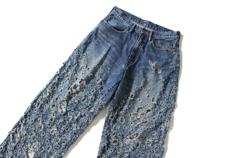 “CRASHED MODERN DENIM WIDE TROUSERS”